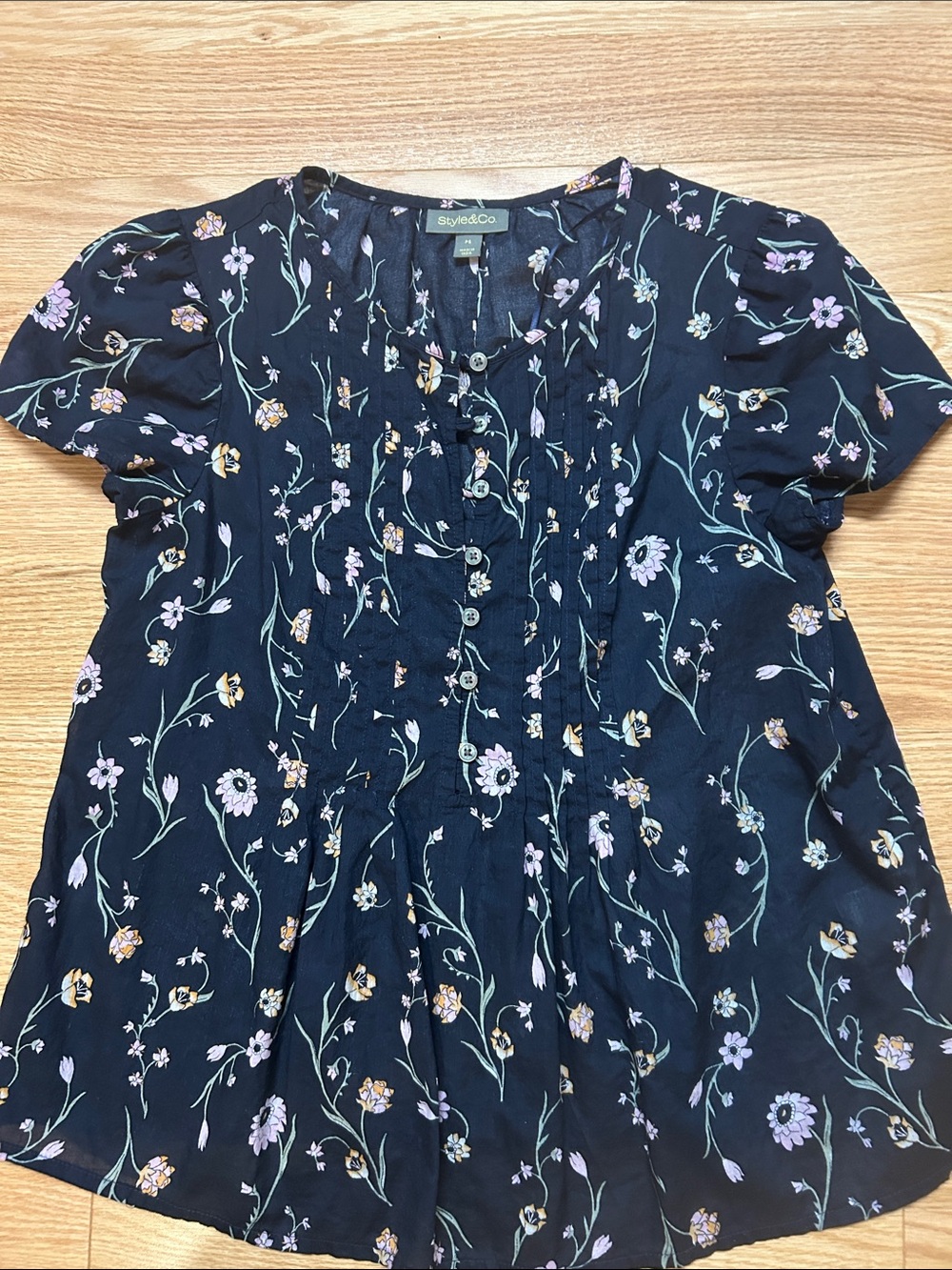 Style & Co. Navy Floral Button-Front Blouse